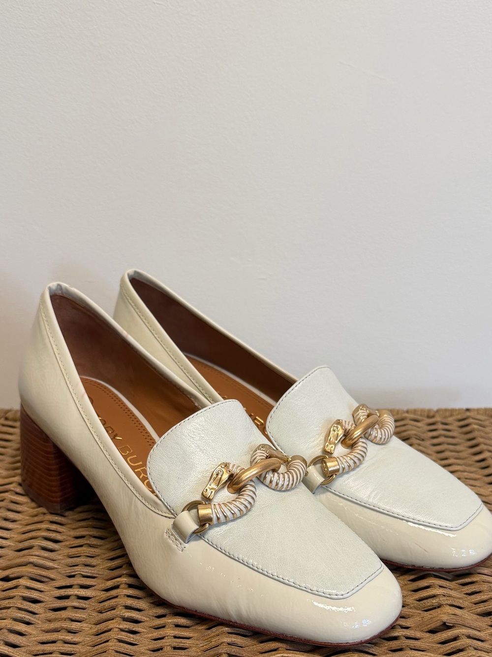 Tory Burch Cream Chain-Accent Block Heel Loafers - Women
